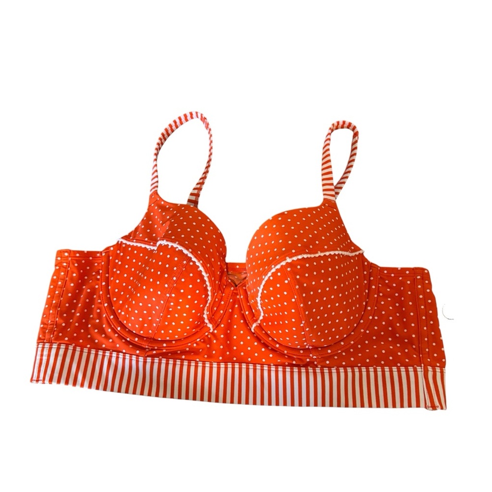 Swim‎ by Cacique Orange Polka Dot Lightly Lined Balconette Bikini Top 42C